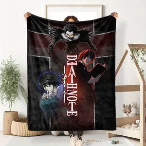 Death Note Anime Character Cozy Print Flannel Blanket - Super soft, warm, and versatile for all seasons, perfect for bed, sofa, office, or outdoors blanket plushthin quilt holiday gift Intense Nacho Printed Flannel Blanket