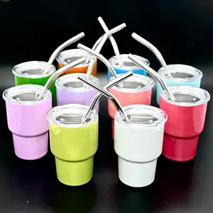 Mini 2 oz Shot Glass Tumbler with Lid and Metal Straw