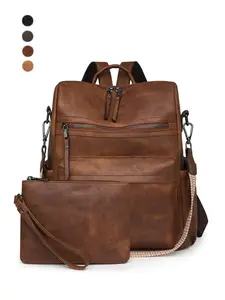 Two-Piece Backpack, Large Capacity Commuter Laptop Bag, Durable PU Material, Multi-Compartment Design, Ideal for Work, Travel, Shopping