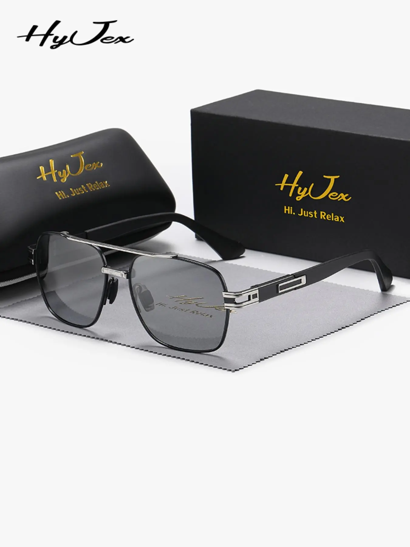 Unisex Simple Style Double Bridge Sunglasses, Trendy Casual Frame Photochromic Sunglasses for Everyday Use, Fashion Accessories for Outdoor Activities, Trendy Styling Sunglasses