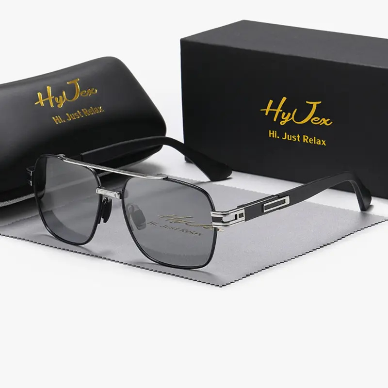 Unisex Simple Style Double Bridge Sunglasses, Trendy Casual Frame Photochromic Sunglasses for Everyday Use, Fashion Accessories for Outdoor Activities, Trendy Styling Sunglasses