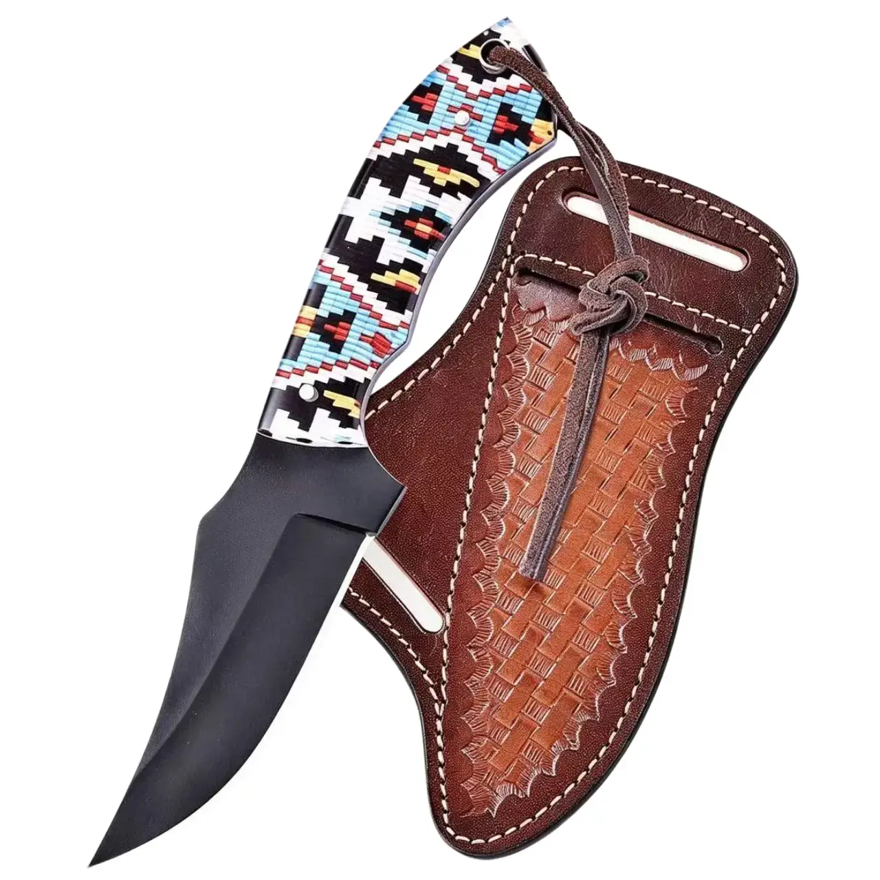 7.5"Handmade Cowboy Knife for Men & Women with Leather Sheath, Fixed Blade EDC Hunting Knife for Outdoor Skinning Full Tang blade