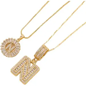 80% discountLetter Necklace 14K Gold Plated, 2 Initial Pendant Necklaces for Women, Chunky Alphabet Design with Zircon Stones