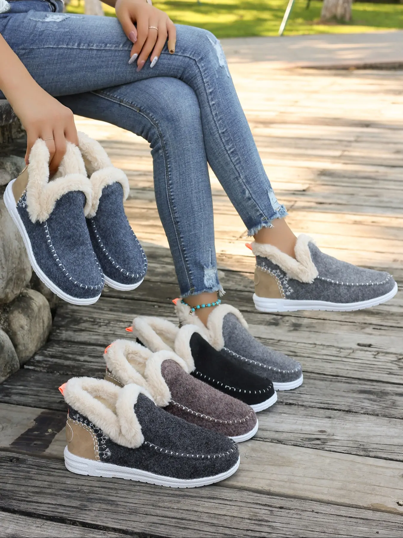 Women's Winter One-Step Slip-On Fur Lined Warm Single Shoe, Casual Fashion Footwear for Cold Weather, Comfortable and Stylish Design, Casual Shoes