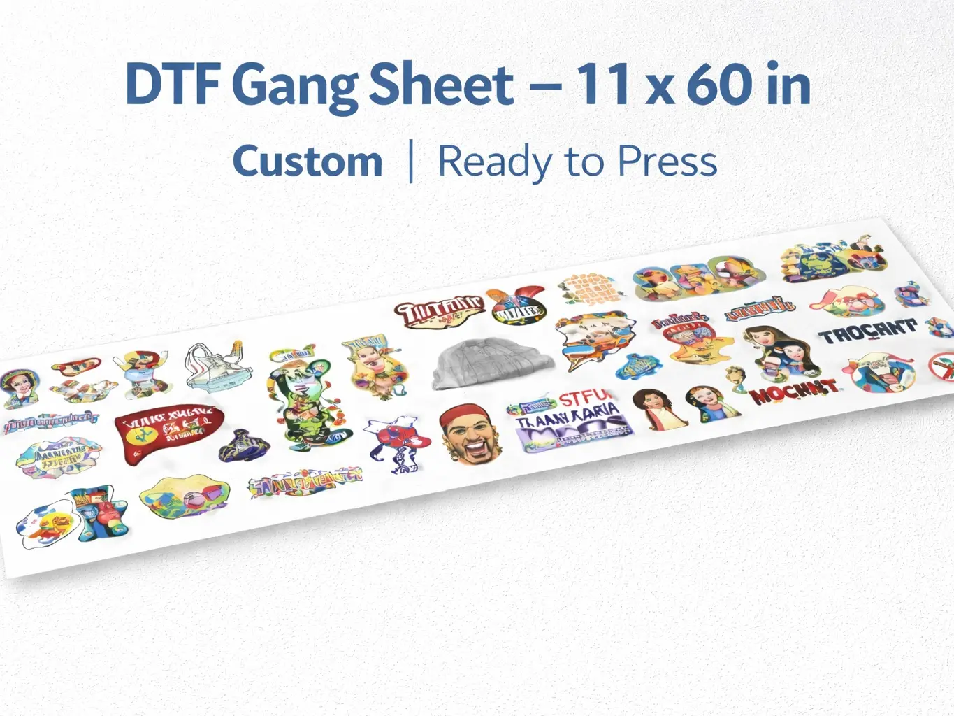 DTF Gang Sheet 11x60" Personalized | Custom Heat Transfer | Cold Peel Ready to Press DTF Gang Sheet 11x60" Personalizado | Transferencia de Calor | Retiro en Frío Listo para Prensar