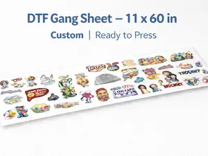 DTF Gang Sheet 11x60" Personalized | Custom Heat Transfer | Cold Peel Ready to Press DTF Gang Sheet 11x60" Personalizado | Transferencia de Calor | Retiro en Frío Listo para Prensar