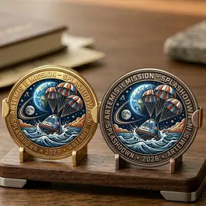 Artemis II Splashdown 2026 Commemorative Coin, NASA Moon Mission Collectible, Orion Capsule Landing Challenge Coin, Space Exploration Gift