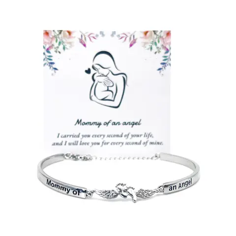 Women's Fashionable Non-Woven Elegant Bangle - Letter and Wing Motif Cuff Bracelet, Engraved Personalized Mommy of Angel Jewelry, Casual Trendy All-Match Accessory for Daily Wear