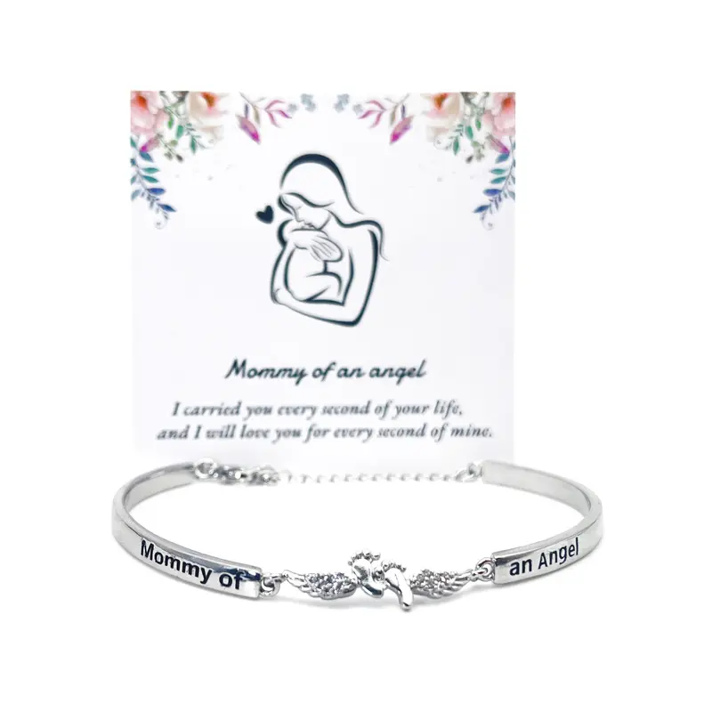 Women's Fashionable Non-Woven Elegant Bangle - Letter and Wing Motif Cuff Bracelet, Engraved Personalized Mommy of Angel Jewelry, Casual Trendy All-Match Accessory for Daily Wear