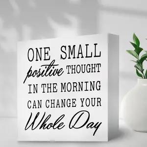 [Inspirational Decor] Inspirational wood "One Little Positive Thought" Desk Decor | Perfect Gift for Women, Versatile Indoor/Outdoor Home Accent, Wooden Decor