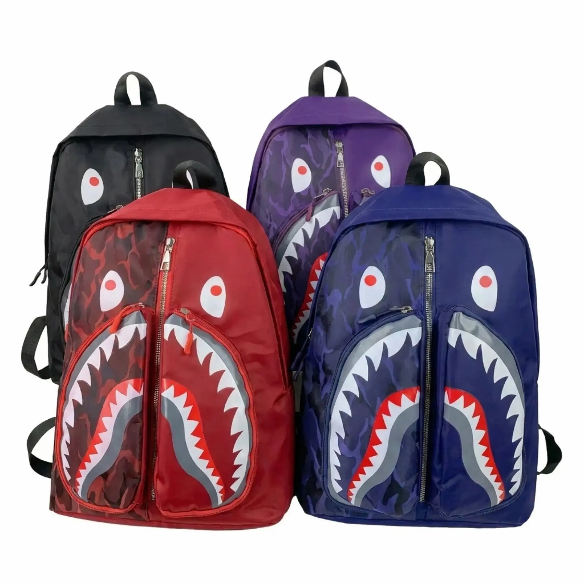 Shark Mouth Camo Backpack Trendy Streetwear School Bag Casual College Bookbag Daypack for Teen Boys Men