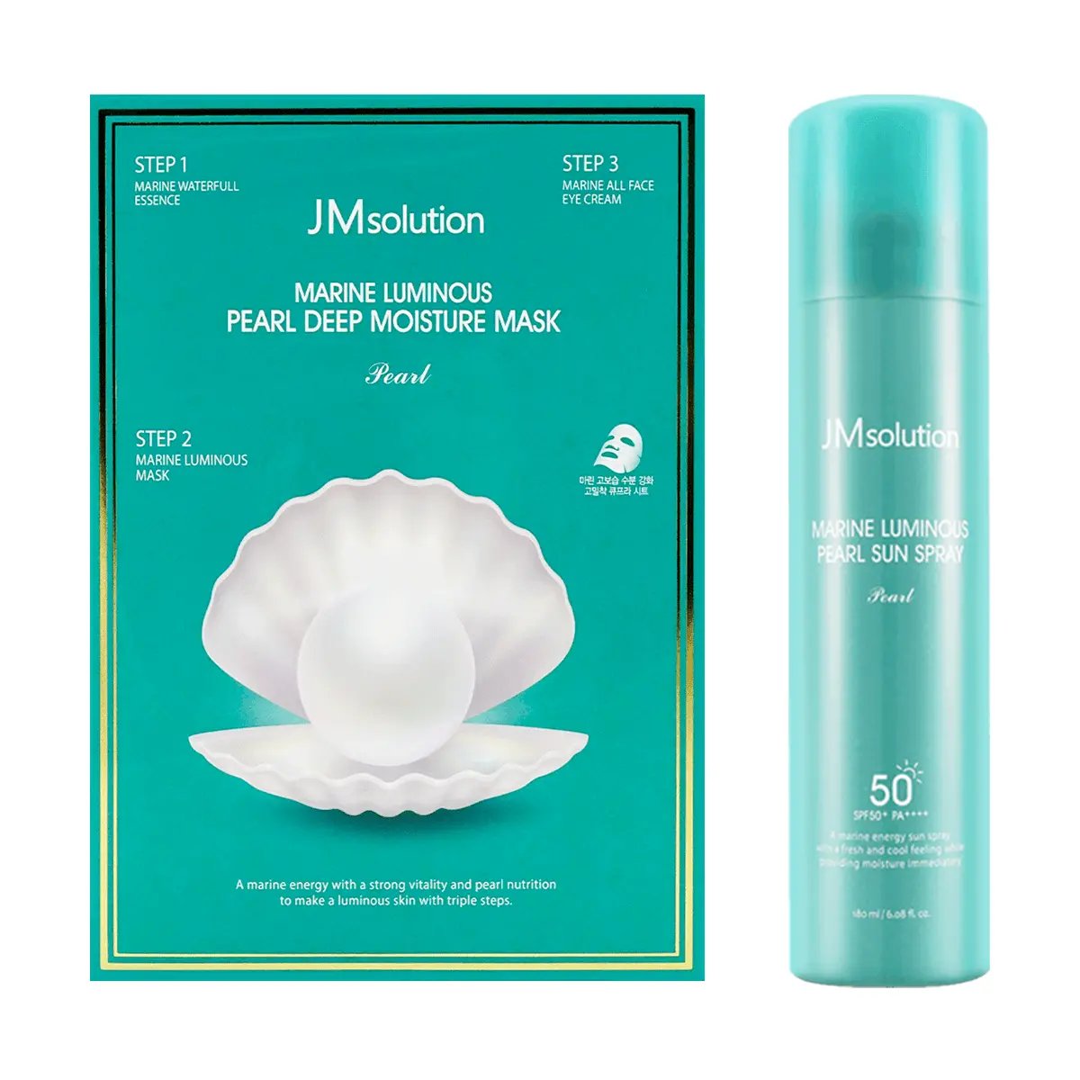 JMSOLUTION Pearl Skincare Set with Sunscreen Spray and 10 Facial Masks, Daily Anti-Aging Moisturizer with Hyaluronic Acid, SPF50+ UV Protection, Hydrate, Broad Spectrum Facial Sunscreen & Sun Care, Continuous Spray Facial Sunscreen & Sun Care