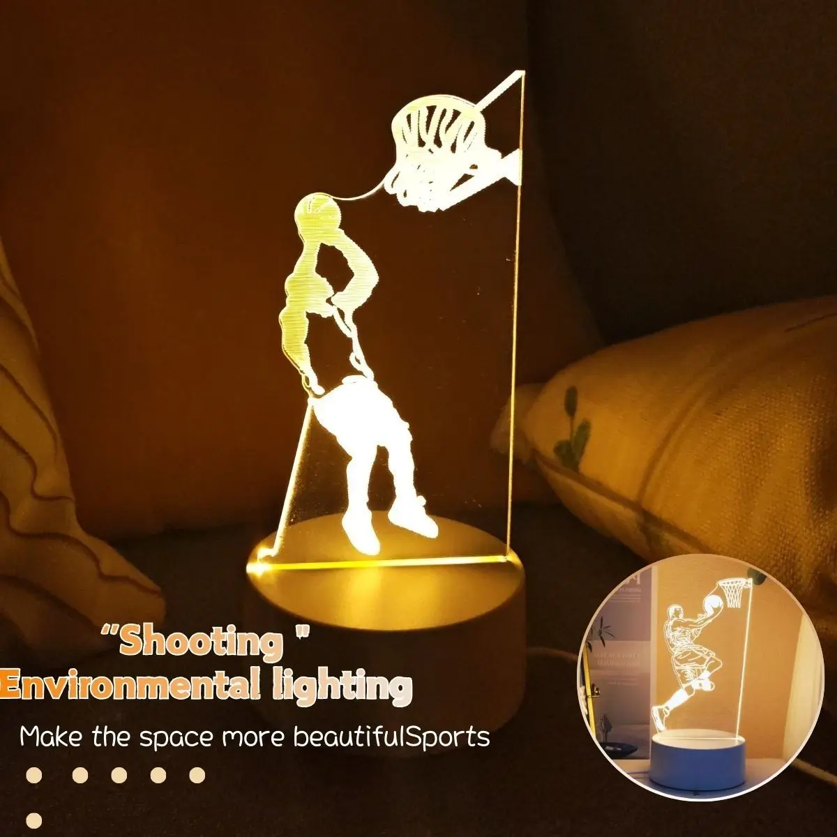 Creative 3D Basketball Action Night Light, USB Powered Table Lamp for Game Room, Bedroom Decor, Birthday Gift, Low Voltage Lighting