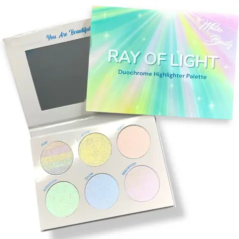 Ray of Light Duochrome Highlighter Palette - 6-Pan Powder Highlighters, Color-Shifting Rainbow & Golden Shades, Buildable Radiance for Face & Eyes, Velvety Blendable, Long-Lasting Shimmer, Cruelty-Free