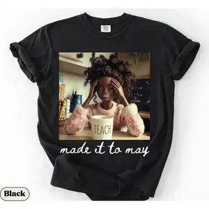 Last Day of School Teacher Doll Face Meme Shirt, Made It to May Funny End of Year Tee, Summer Break T-Shirt, Black Educator Gift Top