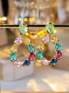 Rainbow Color Imitation Crystal Earrings for Women Water Drop Dangle Earrings Fashion Charming Earrings, Elegant Design Birthday Anniversary Gift, Wedding Accessories, Versatile Earrings Teardrop Earrings