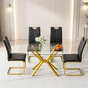 Shipping Included 47.24" Rectangular Glass Dining Table for 4-6,Modern Kitchen Table with Gold Metal Legs & Adjustable Feets,Easy Assembly Dinner Table Support 220 lbs,Stylish Durable Design for Dining Room,Apartment,Small Spaces (ONLY TABLE)