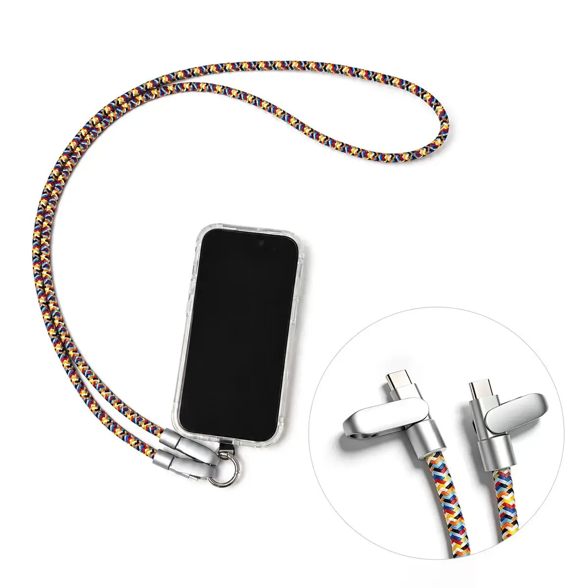 TSBIFV Crossbody USB-C Phone Lanyard Charging Cable, 2-in-1 Neck Strap with Dual USB-C Fast Charging & Data Sync, Braided Cord Compatible with USB-C Devices