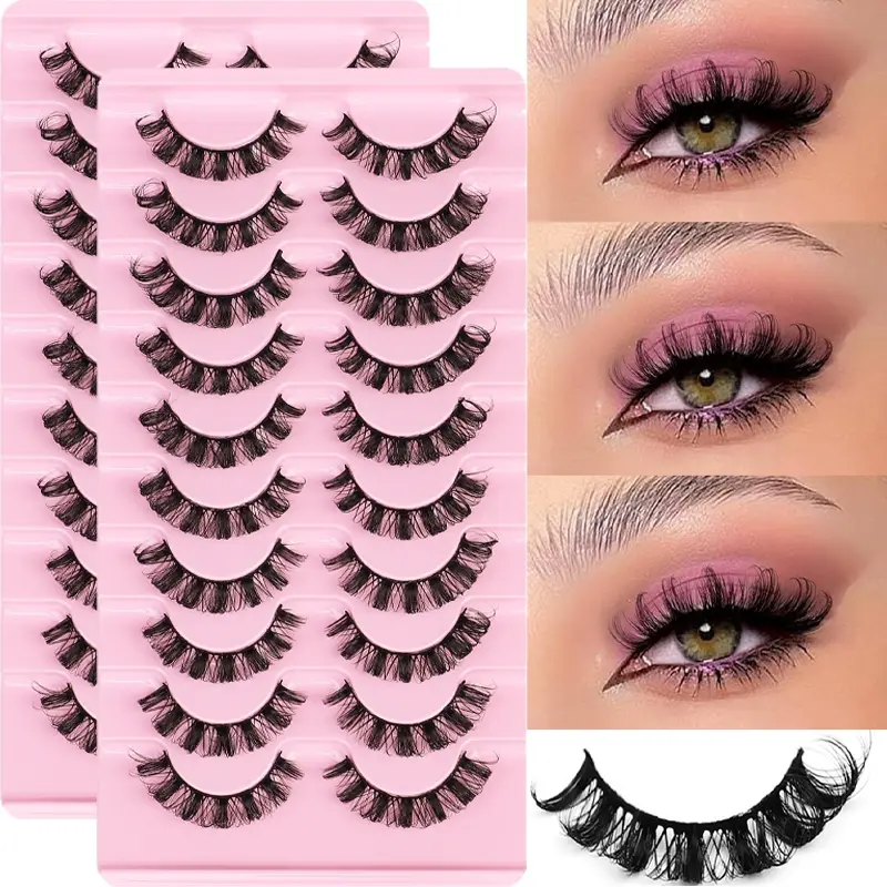 20pairs/2pack Russian Strip Lashes D Curl Fake Lashes Natural Look Fluffy Volume Wispy Synthetic Russian Lashes 3D Effect Voluminous False Eyelashes Makeup Cosmetic, False Eyelashes Extensions Volumized False Eyelashes