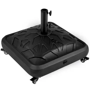 【4 Universal Castors】Yaheetech 123lb Capacity Fillable Rolling Patio Umbrella Base Stand Water/ Sand-Filled Outdoor Base Stand for Umbrella Black
