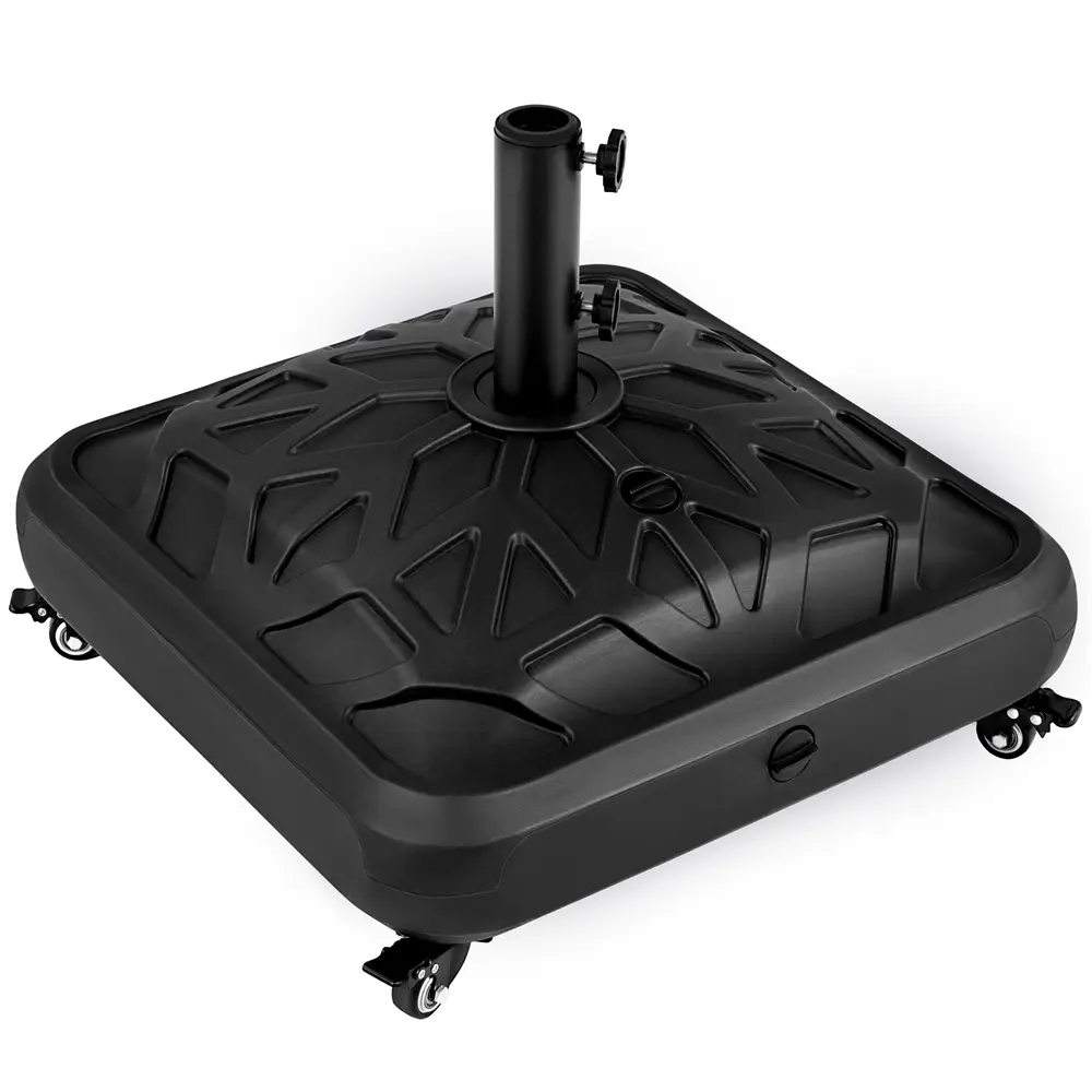 【4 Universal Castors】Yaheetech 123lb Capacity Fillable Rolling Patio Umbrella Base Stand Water/ Sand-Filled Outdoor Base Stand for Umbrella Black