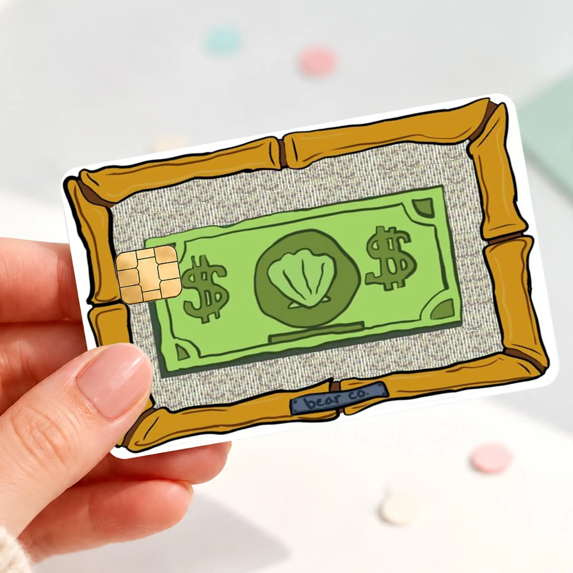 Cartoon Cash Credit Card Skin Sticker, Green Money Debit Card Cover, Funny Dollar Bill Bank Card Decal, Retro Meme Card Wrap Gift