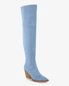 Over The Knee Western Boot Blue