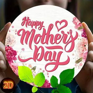 Happy Mother's Day Welcome Sign Wreath Logo Colorful Floral Country Cottage Porch Decoration with Ribbon Bow, Suitable for Mother's Day Front Door Decoration 8x8 Inches, Perfect for Room Decor,