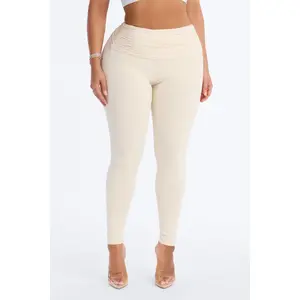 Second Skin Double Lined Ruched Foldover Leggings - Bone