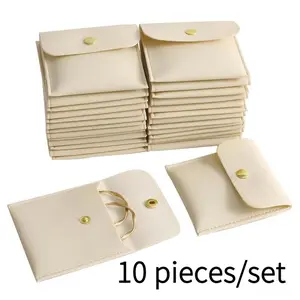 10pcs/Set PU Leather Jewelry Storage Bags with Snap Closure, Home Organizer for Earrings, Necklaces, Bracelets, Rings, Accessories