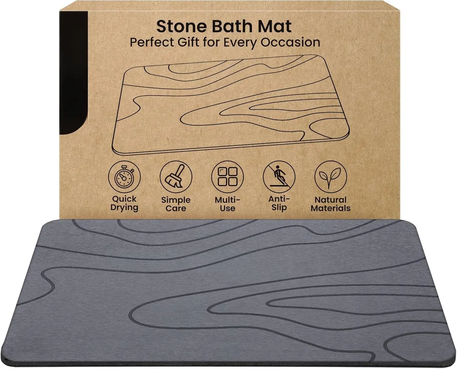 Stone Bath Mat - Diatomaceous Earth Shower Mat, Non-Slip Super Absorbent Quick Drying Diatomite Stone Bath Mats for Bathroom Floor Mat, , Easy to Clean 23.6 * 15.4 Gray