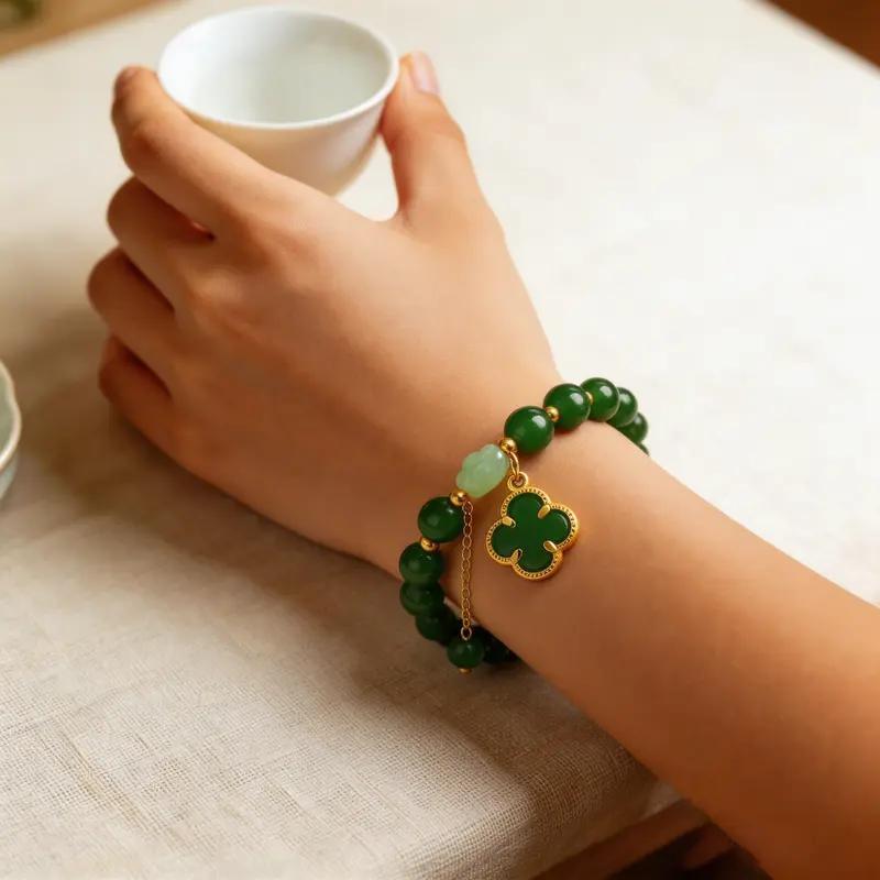 Money Magnet! Lucky Four-Leaf Clover Green Aventurine Bracelet - Manifest Wealth & Prosperity Crystal Charm Money Magnet! Lucky Four-Leaf Clover Green Aventurine Bracelet - Manifest Wealth & Prosperity Crystal Charm