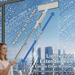 3-in-1 Window Cleaning Tool with Built-in Spray, Squeegee, and Glass Scrubber—Silicone Scraper, and Water Spray Wand, Ergonomic, Easy-Grip Handle, 140 cm Extendable Pole - Cleaning Equipment for Home, Bathroom, and Car