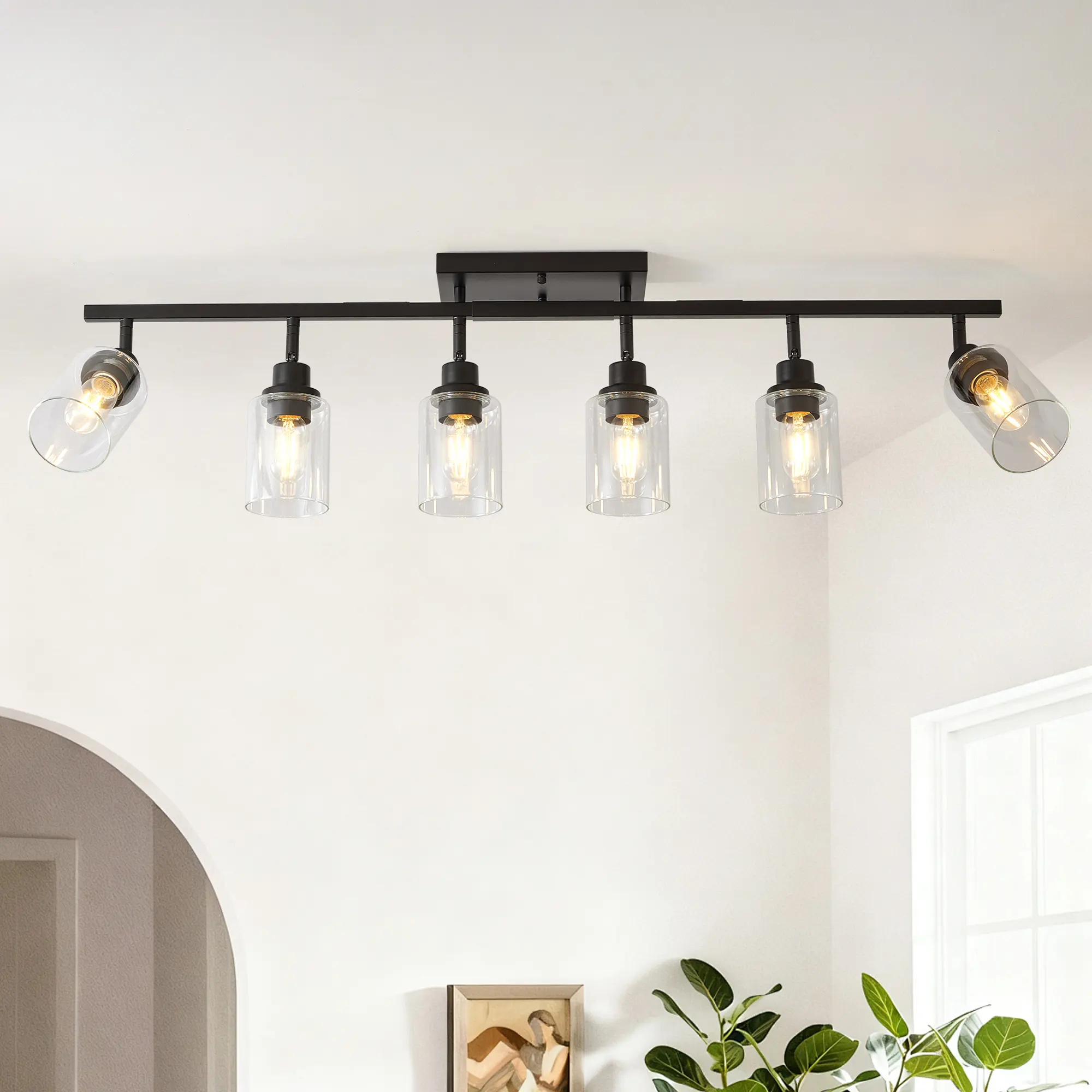 Garwarm Modern Black Track Lighting, Wall Sconces, Rotatable Spotlight with Clear Glass Shade, Ceiling Mount Tracking Lights for Kitchen, Shop, Hallway, Living Room, Bathroom