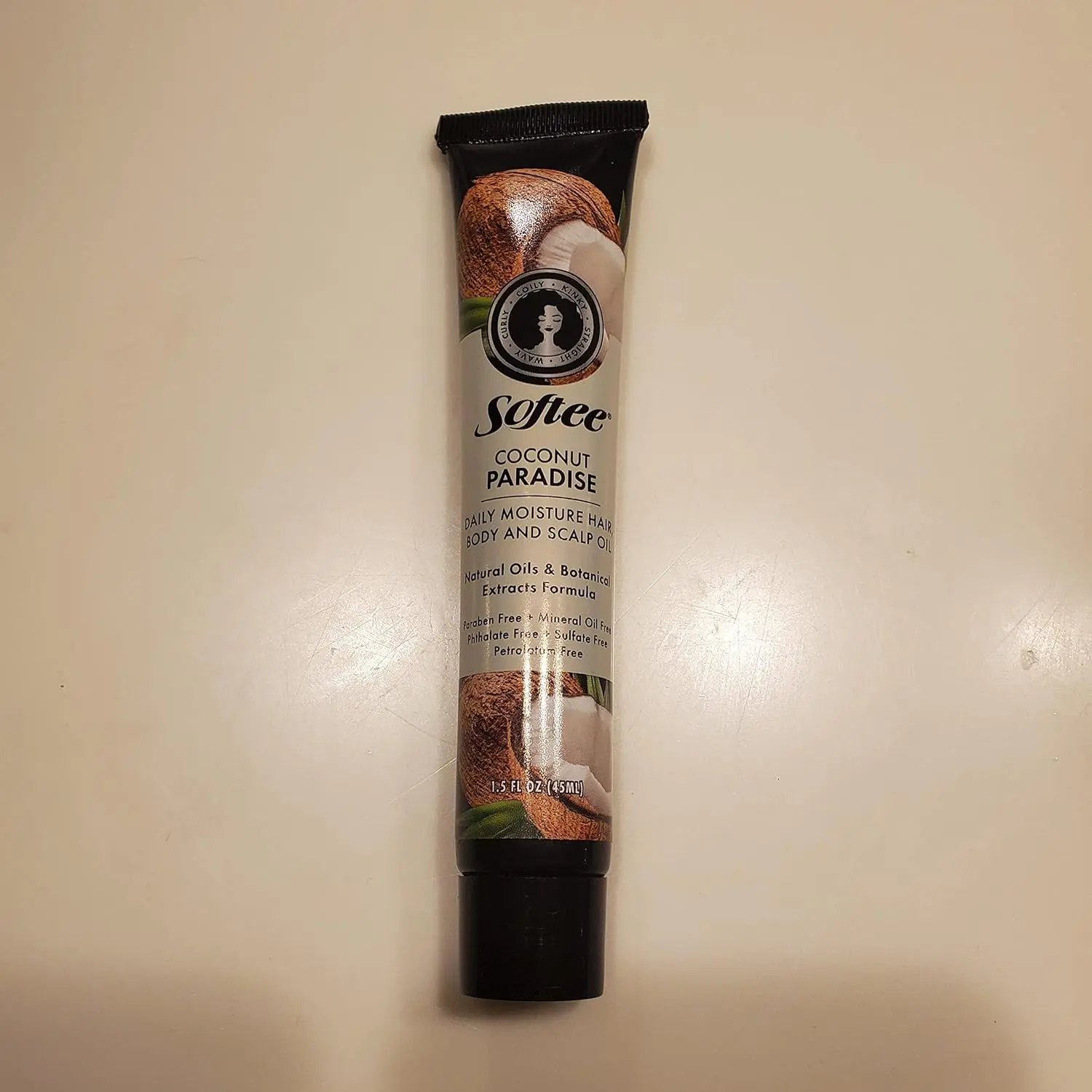 Softee Coconut Paradise Hair Oil - 1.5 fl oz Natural Moisturizer with Cholecalciferol & Equisetum Arvense (Horsetail), Daily Restore Treatment for Dry Scalp, Hair & Body Care, Chamomile, Dry Body, Restore Skin, Lawsonia Inermis (Henna) Extract, All Hair T