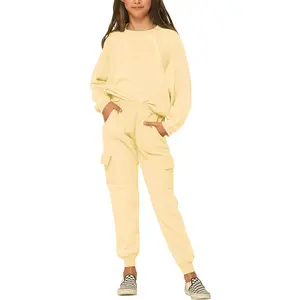 Kids Girls Sweatsuit Lounge sets Crewneck Sweatshirt Casual Drawstring Sweatpants with Pocket