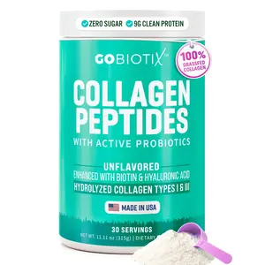 GoBiotix Collagen Powder + Probiotics with Hyaluronic Acid & Biotin - Hydrolyzed Protein Collagen Powder Types I, II & III - Supports Hair ,Skin & Nails - Gut & Joint Health  - 30 Servings