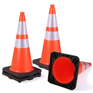 GOCHIFIX 28 Inch Traffic Cones with 7 Lb Black Base & Reflective Collars, Durable High-Visibility Safety Cones for Parking Lots, Traffic Control & Road Safety (4 Pack)