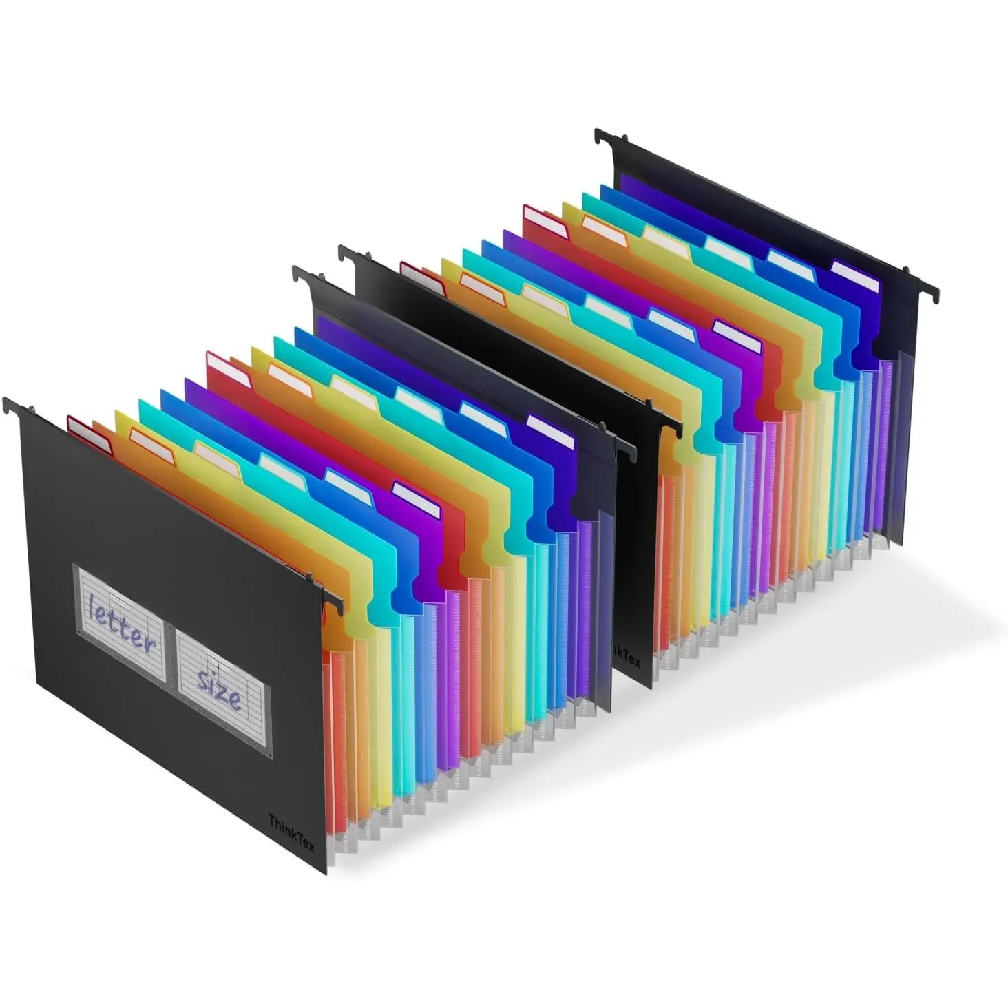 Plastic Expanding Hanging File Folders,12 Accordion Pockets,Large Capacity for Letter Size, Organizer for Filing Cabinet,Ideal for Tax,Contracts,Invoices,for Office,School-black-2set