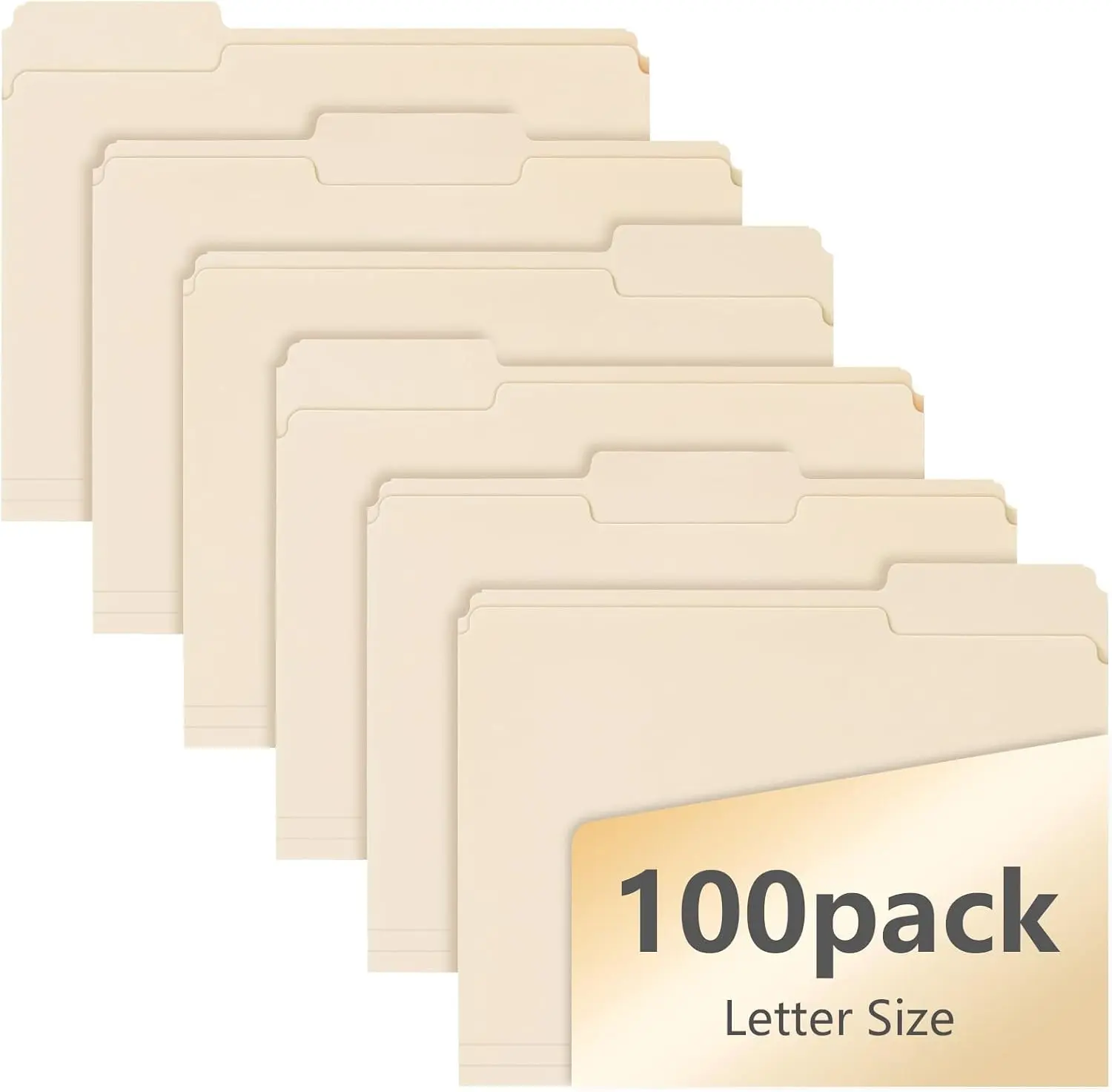 100 Pack Manila File Folders, 1/3-Cut Tab, Assorted Positions, Letter Size, 8.5x11 inches, Easy Labeling & Organization, Office Supply, School, Home,Business, Class,Document Filing