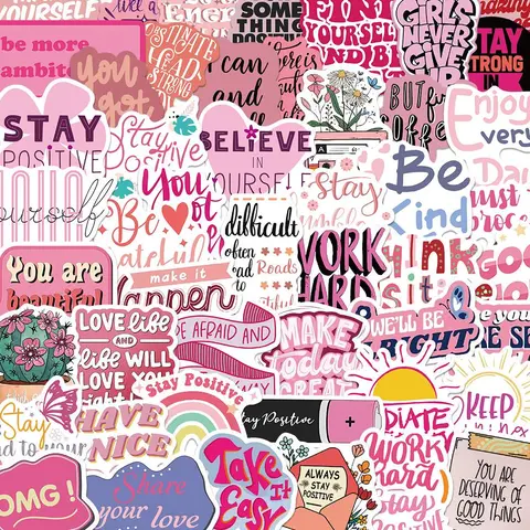 Inspirational Phrase Sticker, 50pcs/set Self Adhesive Decorative Sticker, Decoration Sticker, DIY Decals for Cellphone, Water Bottle, Laptop, Phone Case, Scrapbooking, Journal Making