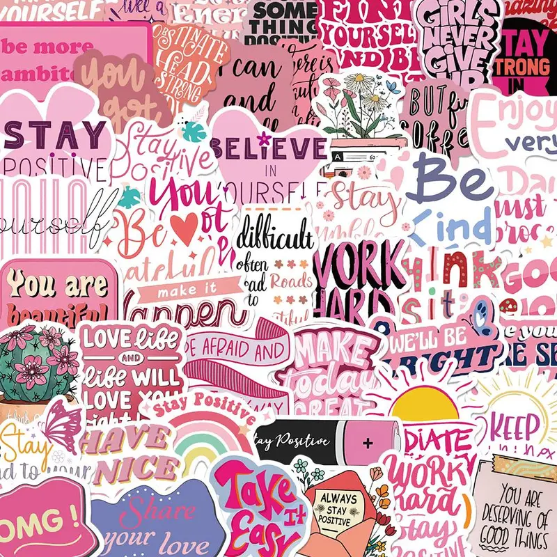 Inspirational Phrase Sticker, 50pcs/set Self Adhesive Decorative Sticker, Decoration Sticker, DIY Decals for Cellphone, Water Bottle, Laptop, Phone Case, Scrapbooking, Journal Making