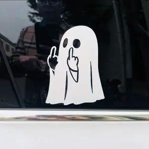 Glow-in-the-Dark Halloween Ghost PVC Sticker Middle Finger Decal Reflective Car & Motorcycle Decal for Windows and Paint 2/4 pcs Halloween Themed Ghoul Stickers