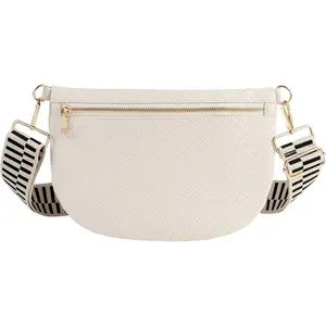 Woven Crossbody Bags for Women Leather Belt Bum Sling Purse Fanny  Pack Chest  Bag for Women-Cream