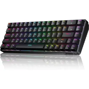 DK68 60%  Mechanical Gaming Keyboard, Triple Mode 2.4GHz/USB-C/BT5.0 with Red , RGB Backlit, Anti-Ghosting , 68  Portable Mini Wired Office Keyboard-Black