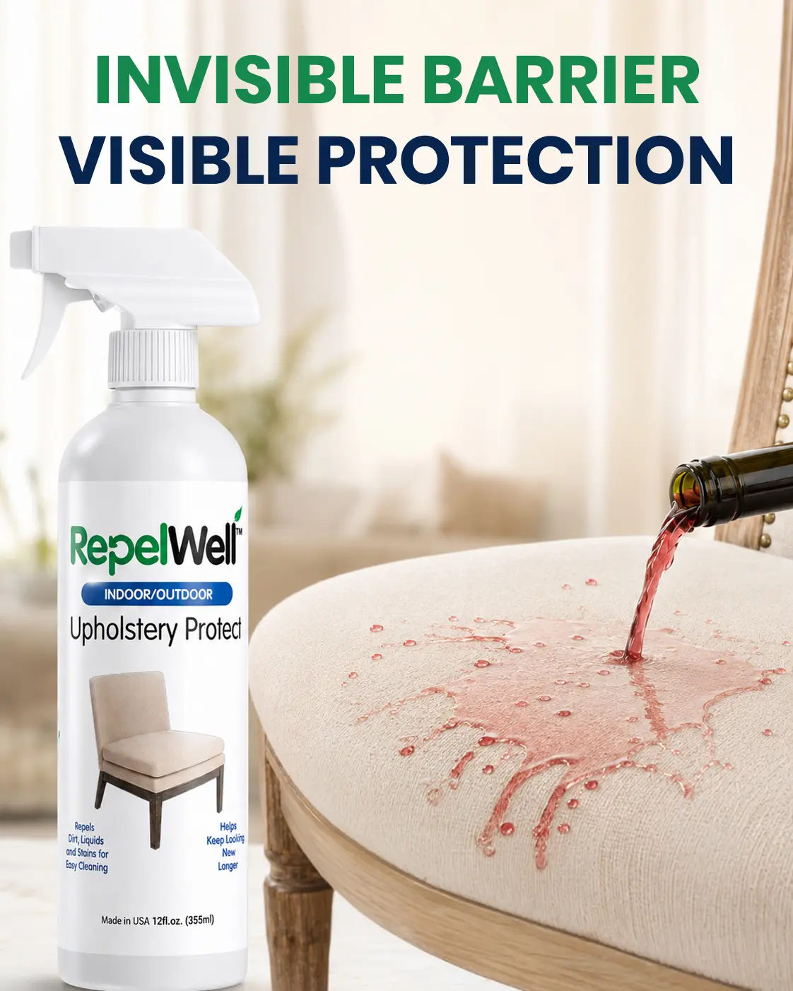 Upholstery Protect Stain & Water Repellent Spray Eco-Friendly, Pet-Safe Spray Keeps Your Fabric, Leather & Suede Upholstery Looking Like New