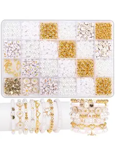 Faux Pearl & Flower & Heart Design Beaded Kit, Bead Assortment, DIY Jewelry Making Kit, Jewelry Making Supplies for Women & Girls, Beads Charms Accessories, DIY Mix Beads