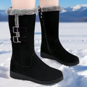 Women's Snow Boots Northeast Wedge Soft Sole Women's Shoes 2024 New Mid-Calf Short Boots Non-Slip Warm Fleece-Lined Cotton Shoes Winter