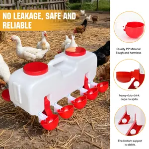 10KG Self Filling Automatic Chicken Waterer with 10 Drinking Cup Poultry Dispenser Waterer Poultry Water Feeder Drinking Dispenser for Chicks Ducklings Pigeons and Other Poultry NEW