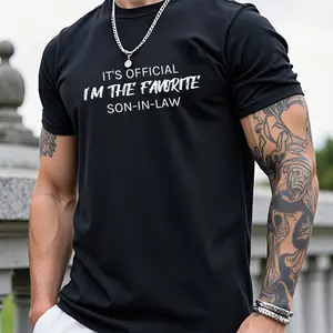 FAVORITE SON IN LAW Print T-Shirt, Men's Casual Comfy Tee, Trendy Short Sleeve Top For Summer Daily Wear